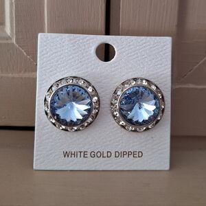 White Gold Dipped Blue Crystal Earrings Brand New